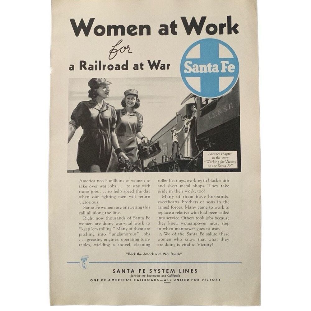 Vintage 1943 Santa Fe Railway Women at Work Ad Advertisement